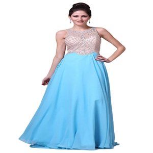 Cinderella Divine - Crystal Embellished A-Line Evening Gown - Sky Blue